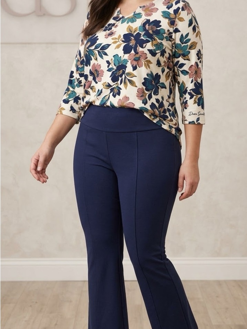 Dear Scarlett Magic Pants 2X Navy Flare Ponte Pants